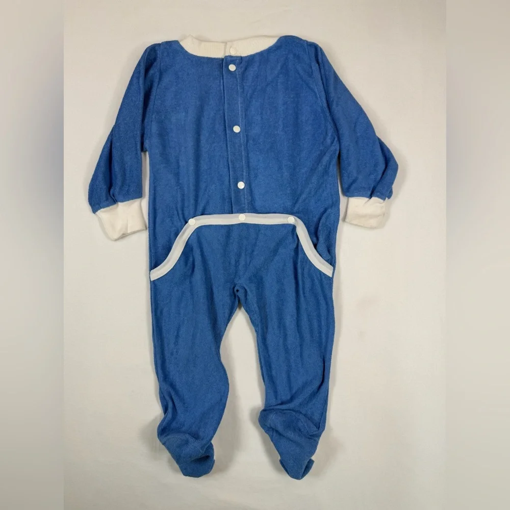 SAB' VINTAGE 80s Terrycloth Nautical Applique Sleeper Footie Pajamas‎ Size 6-12M
